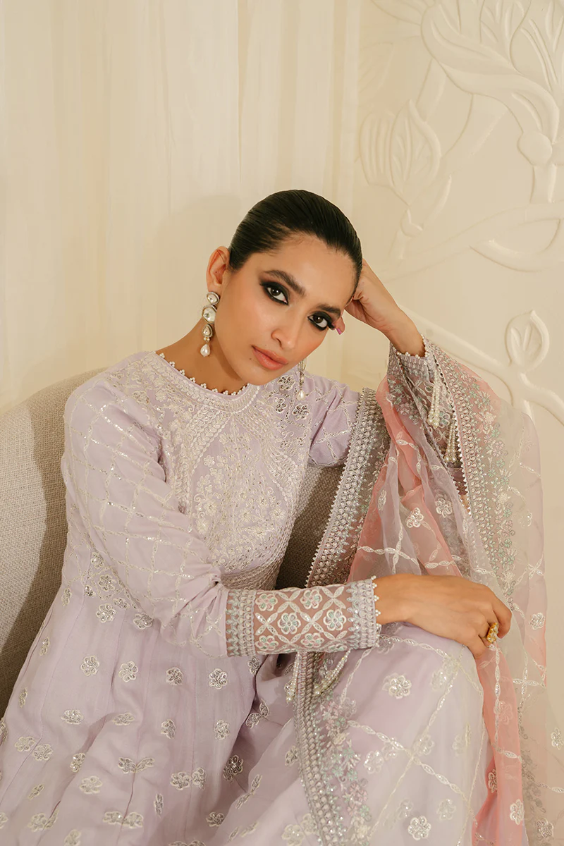 PASTEL MAUVE-3PC SILK EMBROIDERED SUIT - Image 9