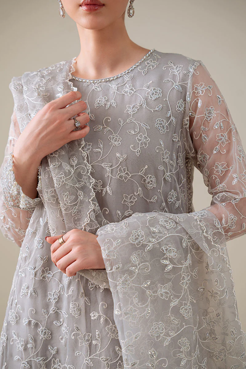 PEARL GRAY-4PC ORGANZA EMBROIDERED SUIT - Image 2