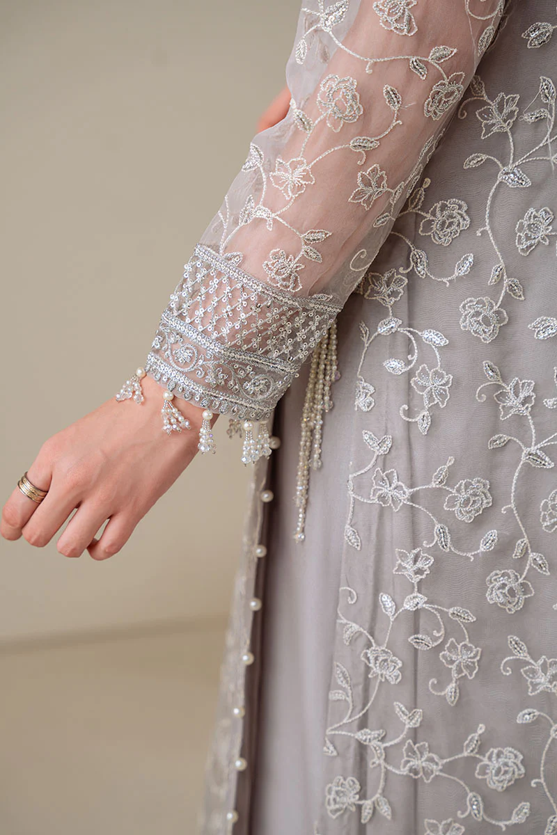 PEARL GRAY-4PC ORGANZA EMBROIDERED SUIT - Image 4