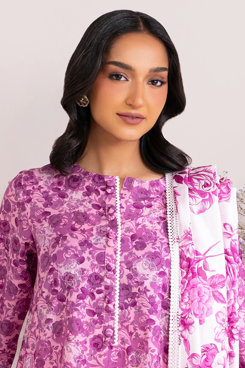 PINK WAVE-3 PIECE PRINTED LAWN SUIT - Image 2