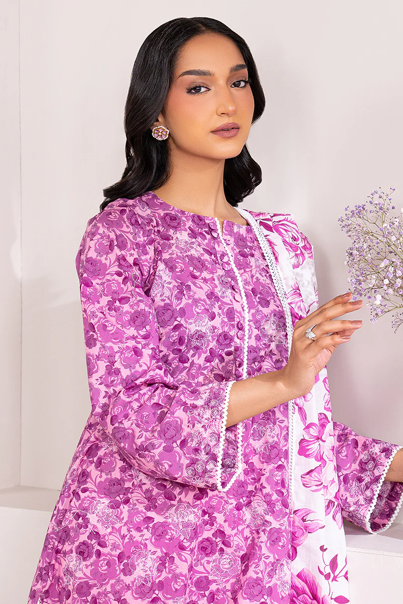 PINK WAVE-3 PIECE PRINTED LAWN SUIT - Image 3