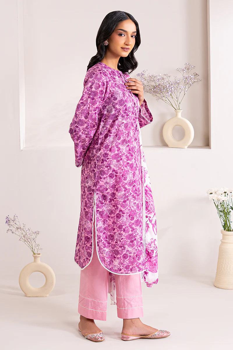 PINK WAVE-3 PIECE PRINTED LAWN SUIT - Image 4
