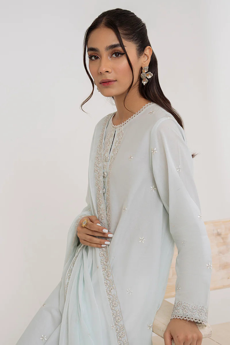 POWDER BLUE-2 PIECE (SHIRT & DUPATTA) - Image 3