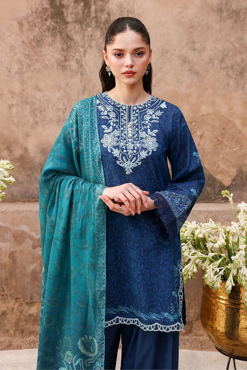 PRUSSIAN WAVES-3PC PRINTED LAWN SUIT - Image 2