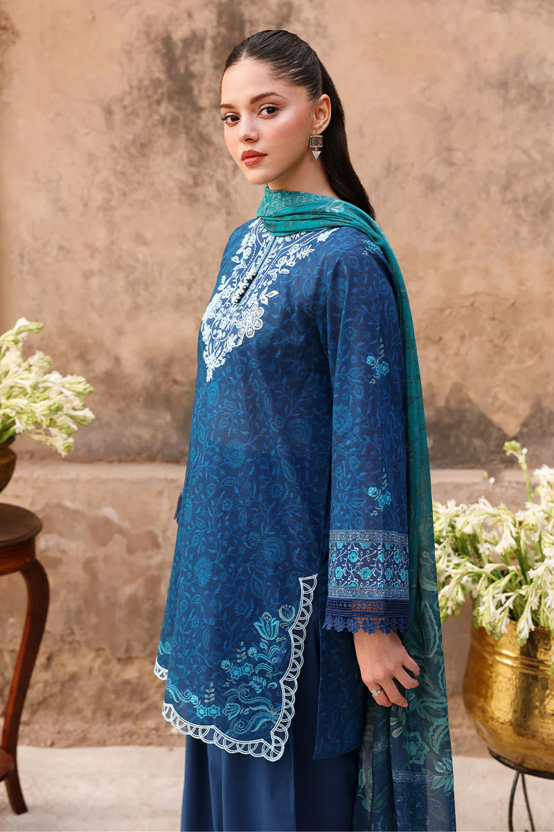 PRUSSIAN WAVES-3PC PRINTED LAWN SUIT - Image 4