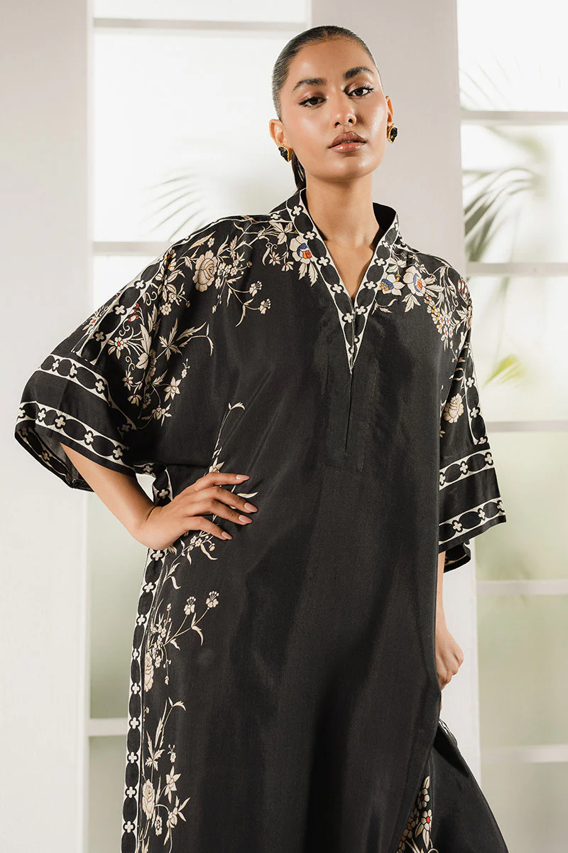BLACK TRELLIS PRINTED SILK SHIRT - Image 4