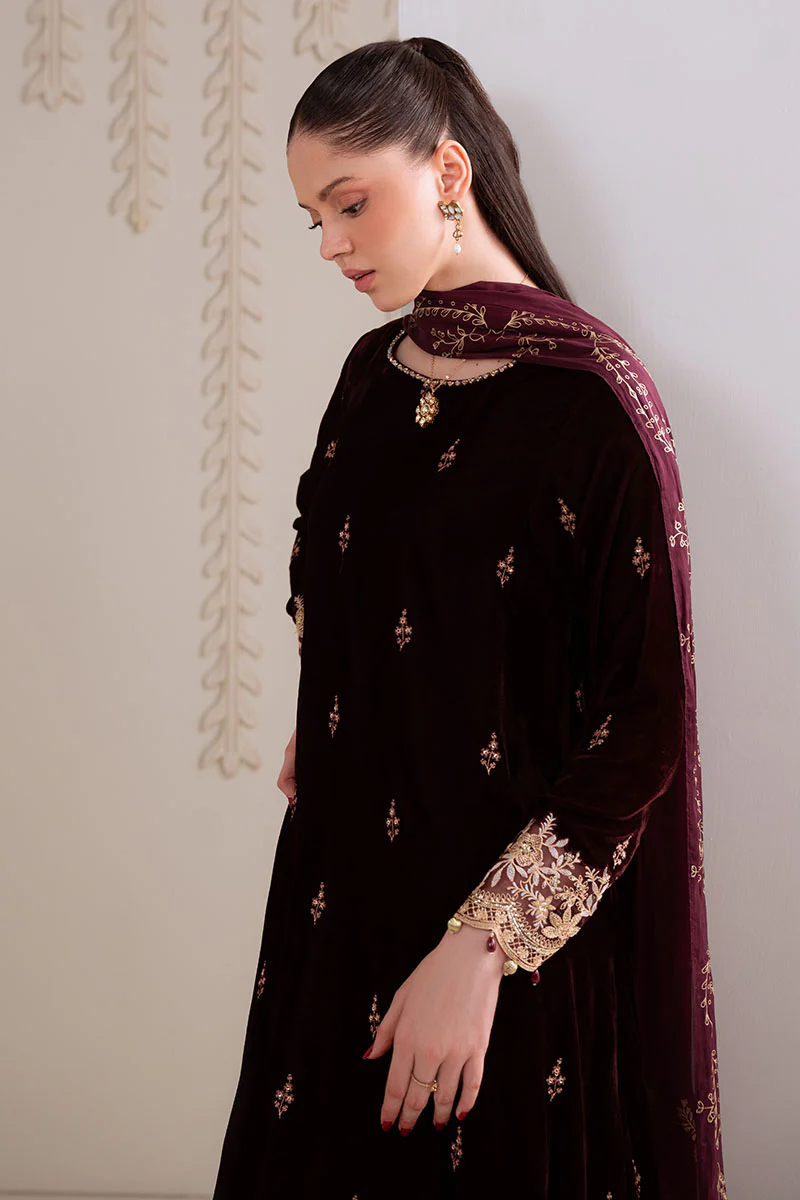 ROYAL PLUM-3PC VELVET EMBROIDERED SUIT - Image 5