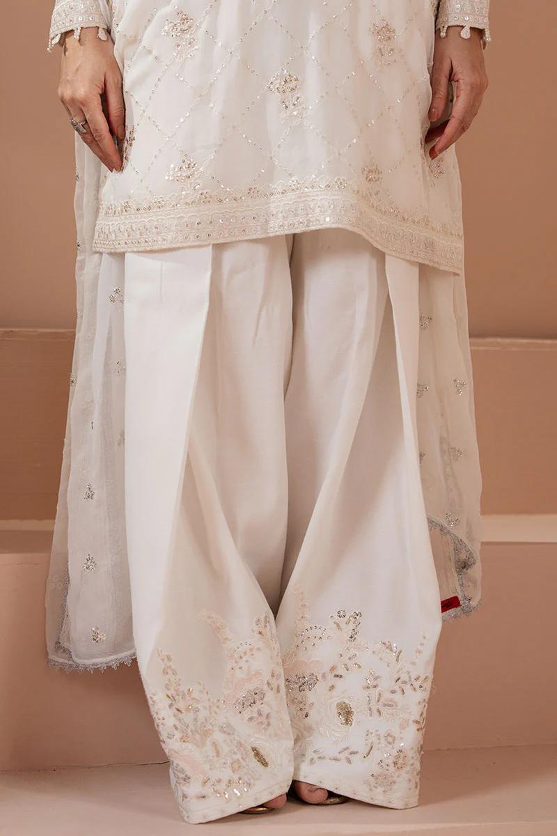 ANTIQUE WHITE-4 PIECE EMBROIDERED CHIFFON SUIT - Image 4