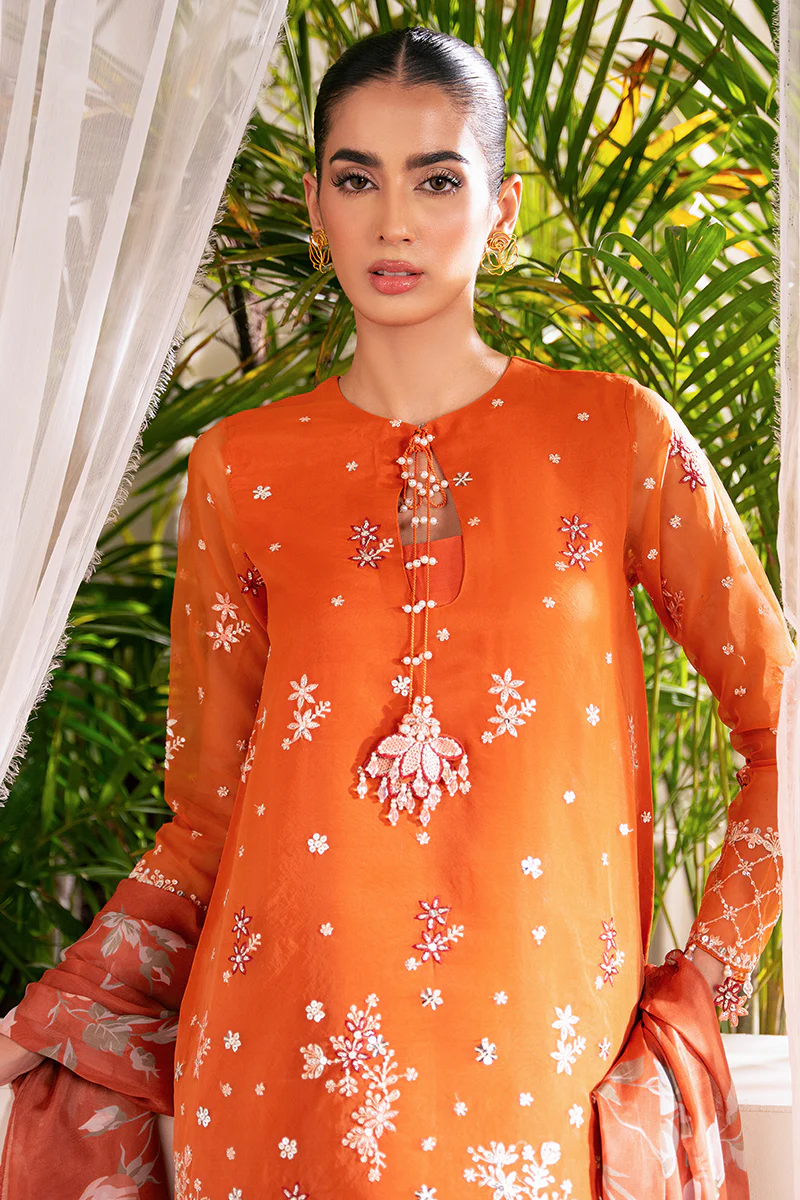 APRICOT DUSK-4 PC EMBROIDERED ORGANZA SUIT - Image 5