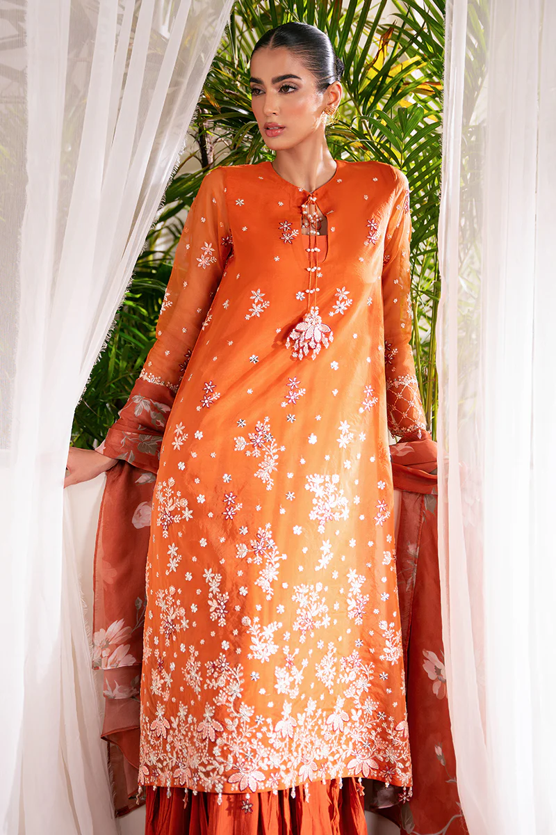 APRICOT DUSK-4 PC EMBROIDERED ORGANZA SUIT - Image 7