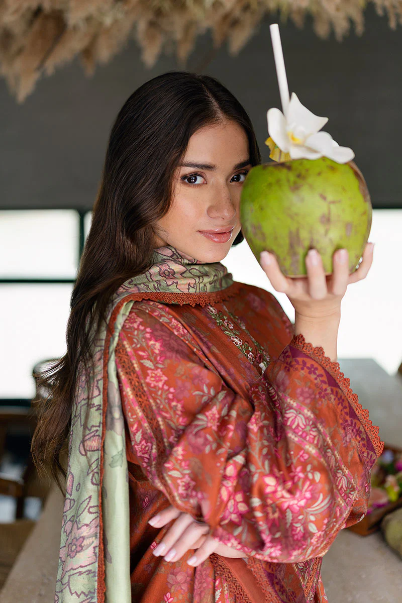 AUTUMN GLAZE-3PC SATIN PRINTED SUIT - Image 4