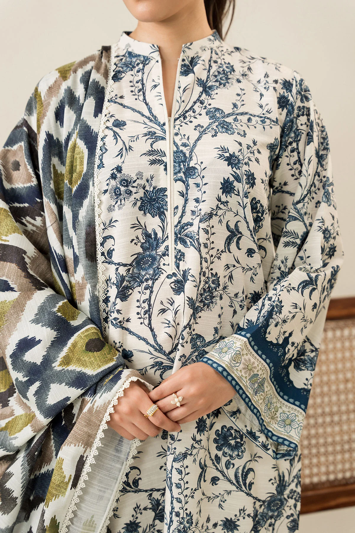 BEIGE VERVE-3PC KHADDAR PRINTED SUIT - Image 2