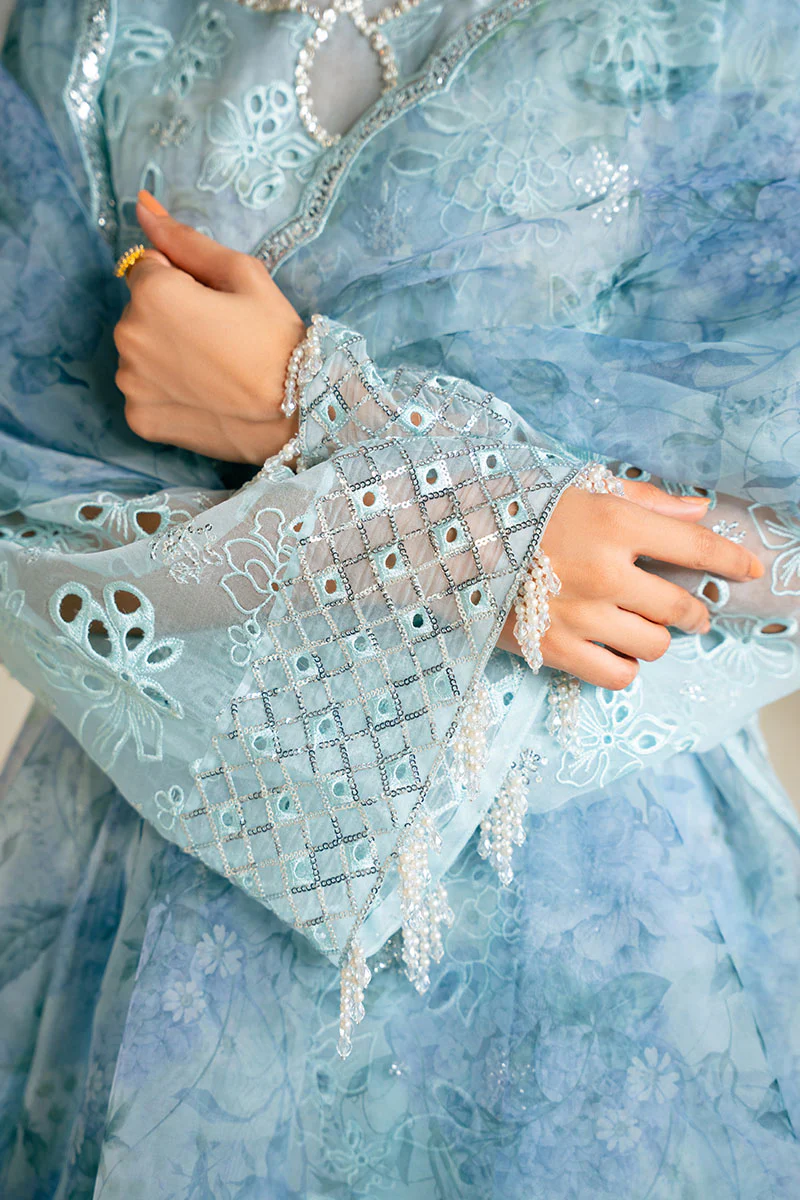 BLUE CLAIR-4PC ORGANZA EMBROIDERED SUIT - Image 2
