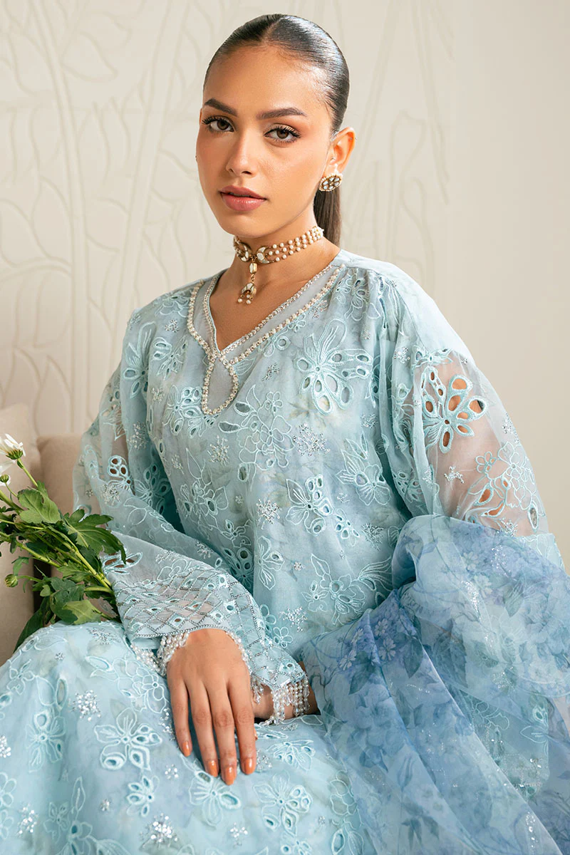 BLUE CLAIR-4PC ORGANZA EMBROIDERED SUIT - Image 3