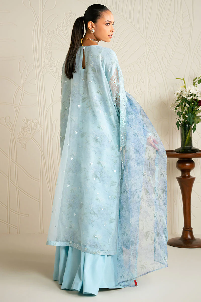 BLUE CLAIR-4PC ORGANZA EMBROIDERED SUIT - Image 8