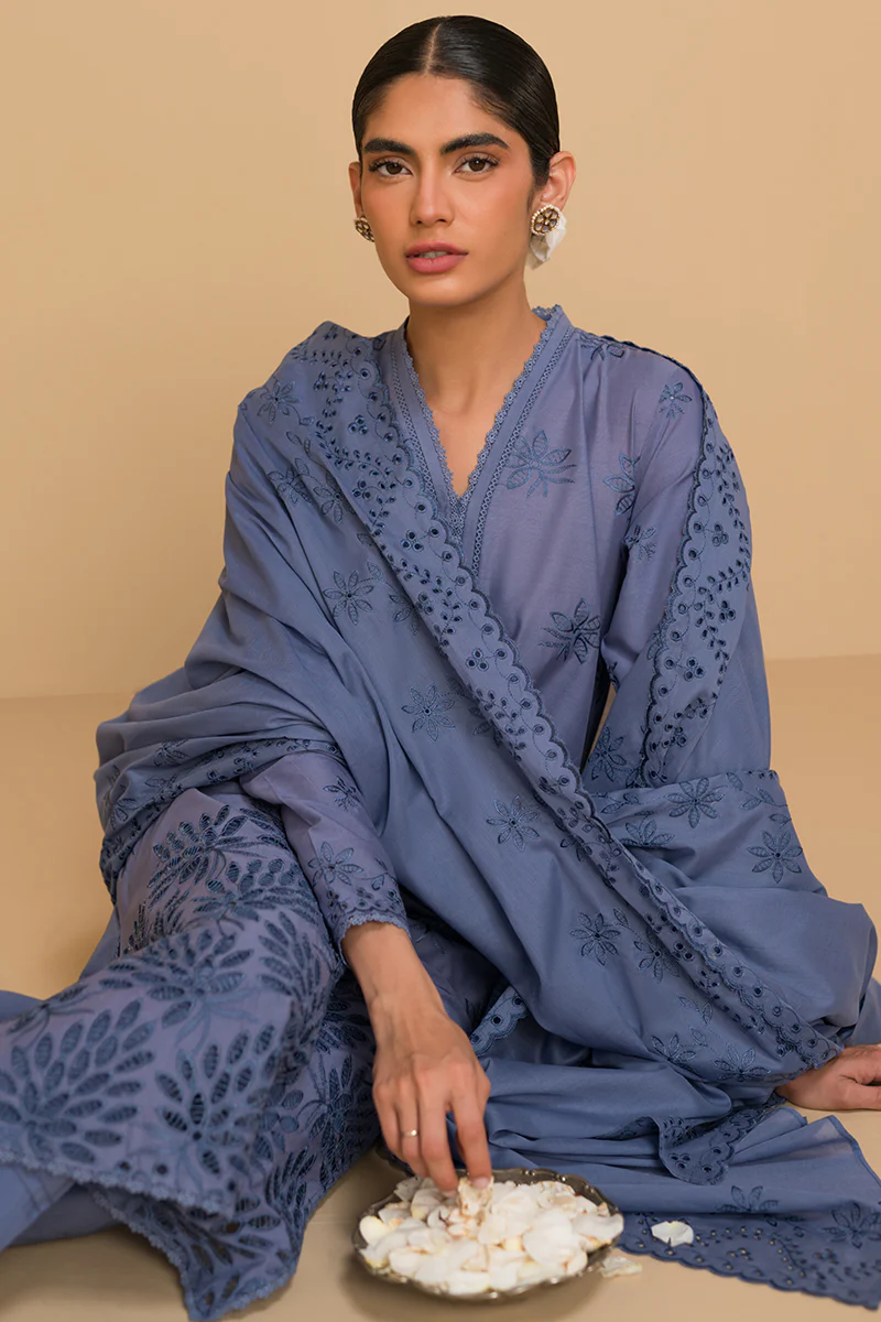 BLUE FERN-3 PIECE CHIKANKARI SUIT - Image 5