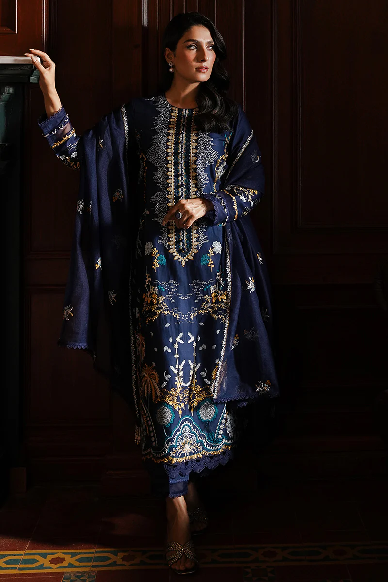CELESTIAL NAVY-3PC SATIN EMBROIDERED SUIT - Image 5