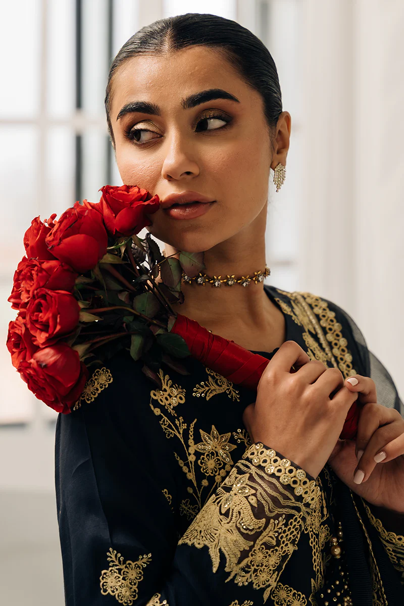 CHARCOAL TINT-3 PIECE EMBROIDERED SILK SUIT - Image 3