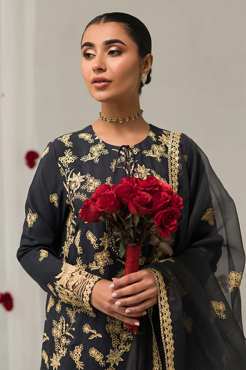 CHARCOAL TINT-3 PIECE EMBROIDERED SILK SUIT - Image 4