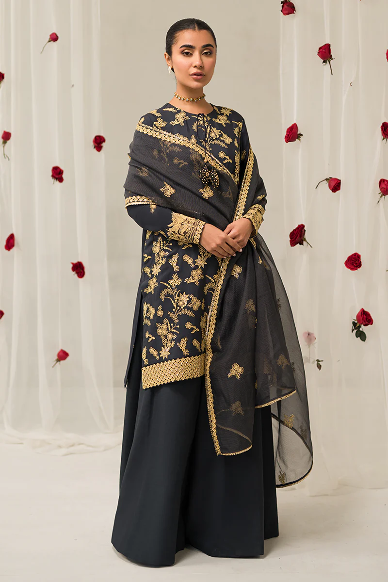 CHARCOAL TINT-3 PIECE EMBROIDERED SILK SUIT - Image 6