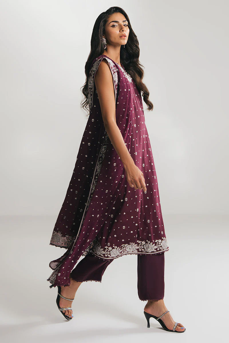 CHERRY WOOD-4PC EMBROIDERED CHIFFON SUIT - Image 6