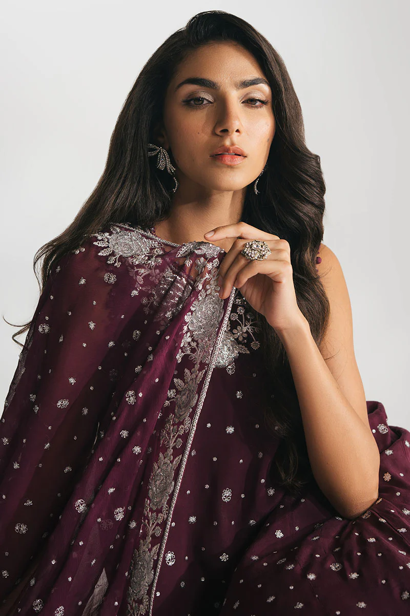 CHERRY WOOD-4PC EMBROIDERED CHIFFON SUIT - Image 7