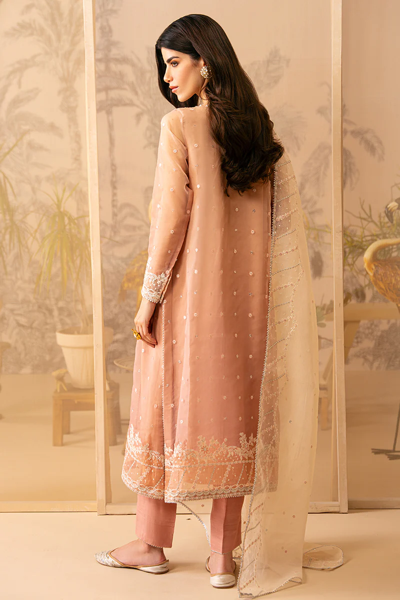 CORAL CASCADE-4 PIECE EMBROIDERED ORGANZA SUIT - Image 8