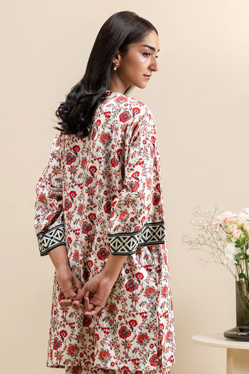 CREAMY BEIGE-2 PC PRINTED LINEN SUIT - Image 8