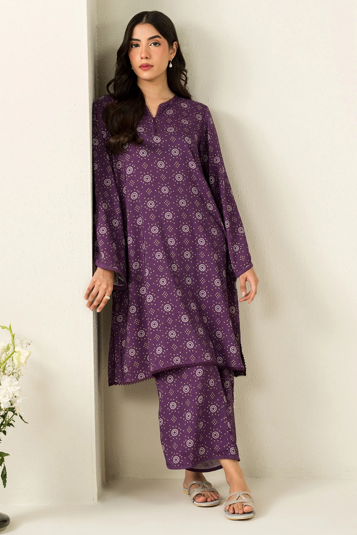DEEP MAUVE-2PC LINEN PRINTED SUIT - Image 3
