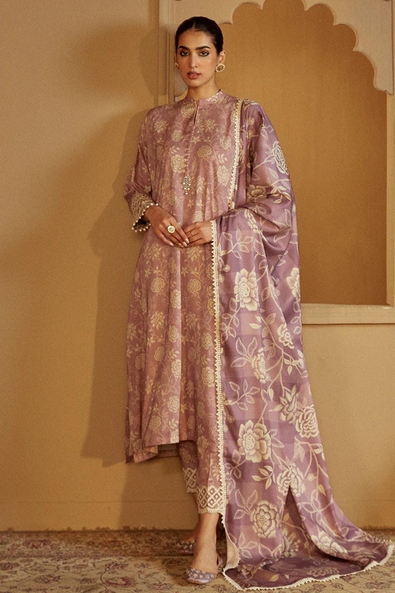 DUSKY PURPLE-3 PC LINEN EMBROIDERED SUIT - Image 6