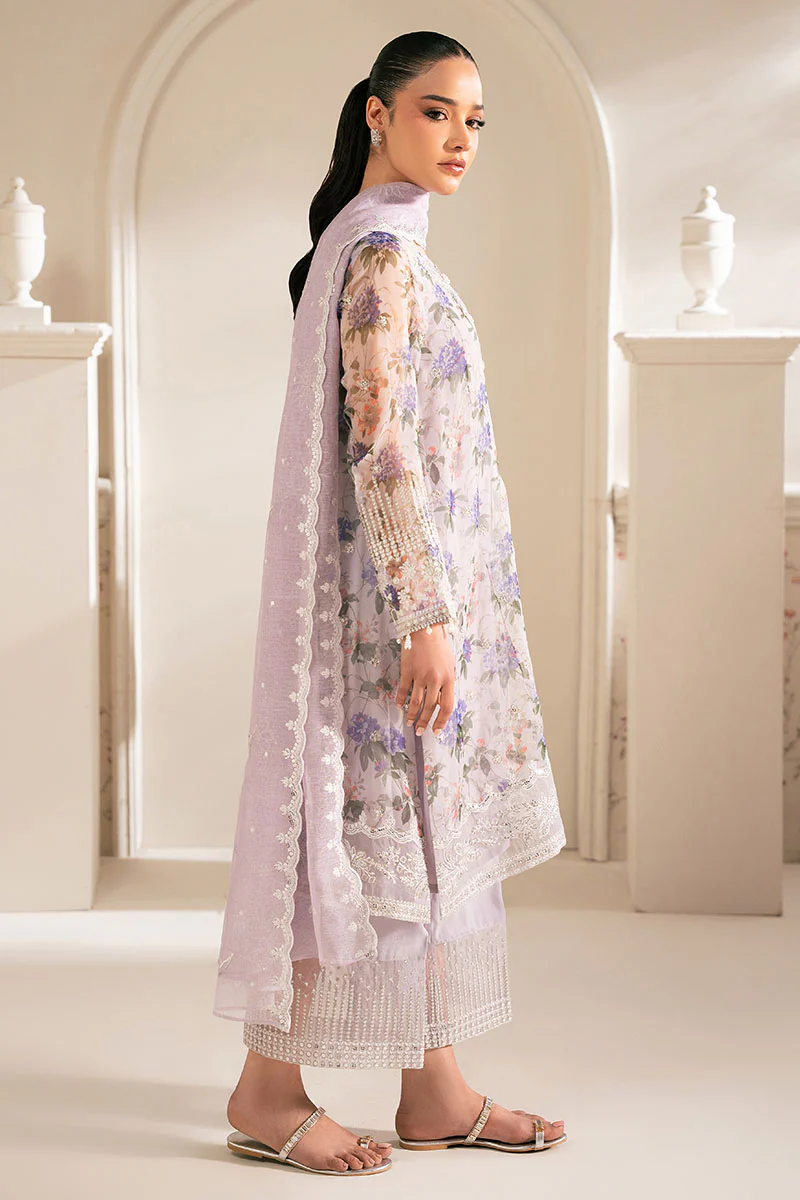 DUSTY LAVENDER-4PC ORGANZA EMBROIDERED SUIT - Image 5