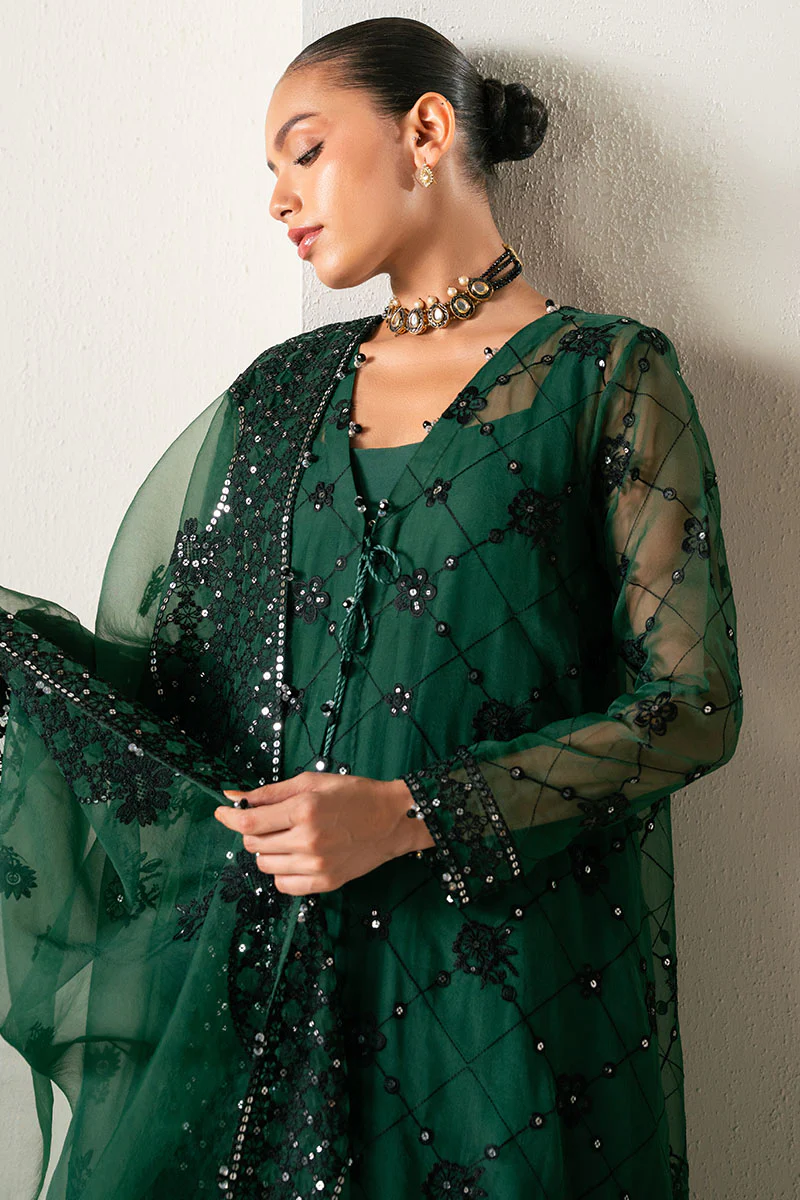 EMERALD DREAM-4PC ORGANZA EMBROIDERED SUIT - Image 3