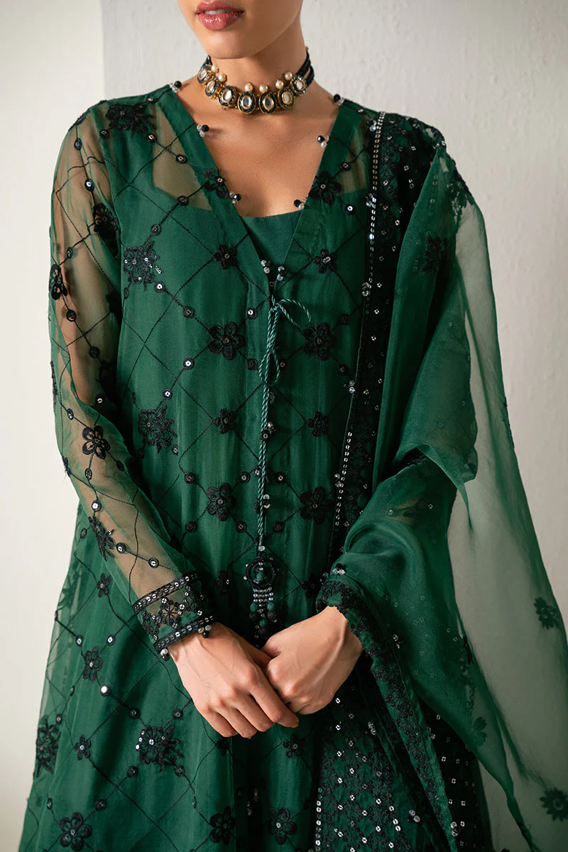 EMERALD DREAM-4PC ORGANZA EMBROIDERED SUIT - Image 6