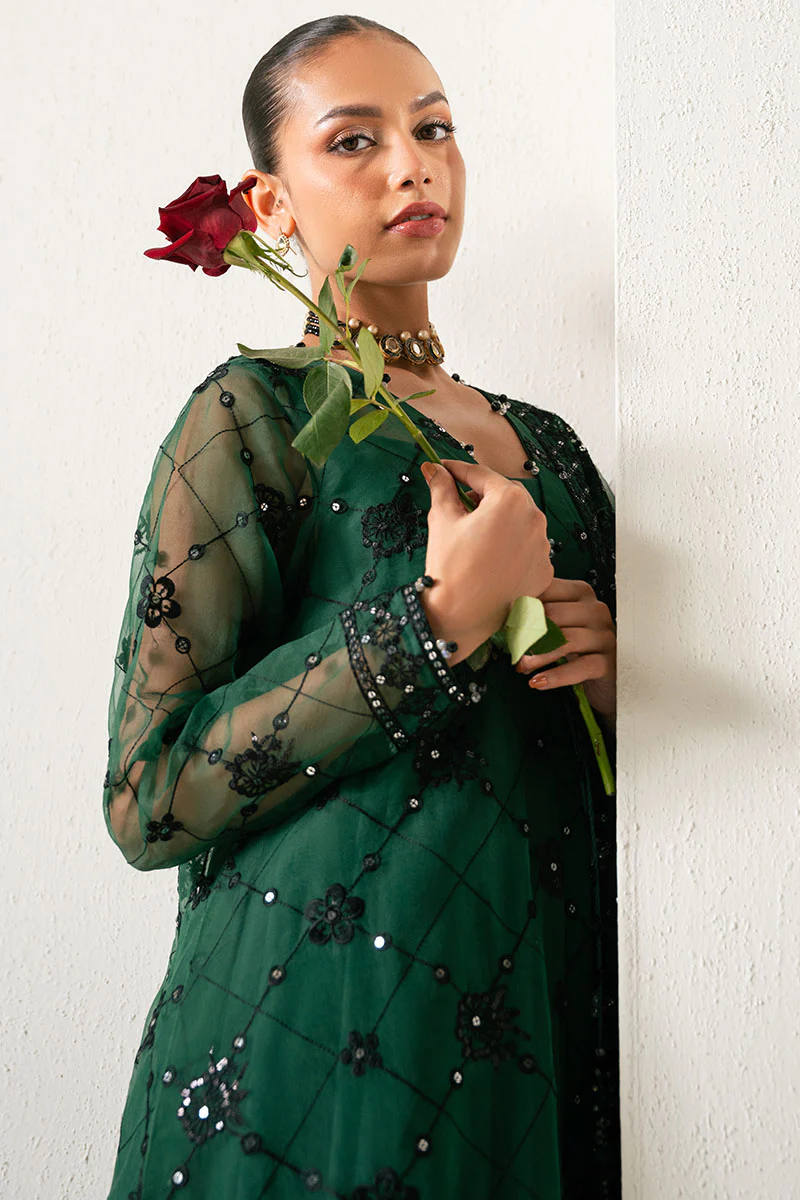 EMERALD DREAM-4PC ORGANZA EMBROIDERED SUIT - Image 8
