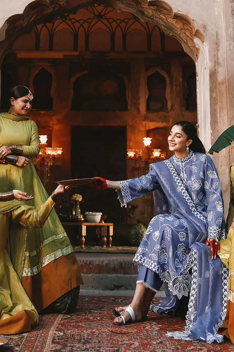 ETHNIC BLUE-3PC EMBROIDERED LAWN SUIT - Image 3