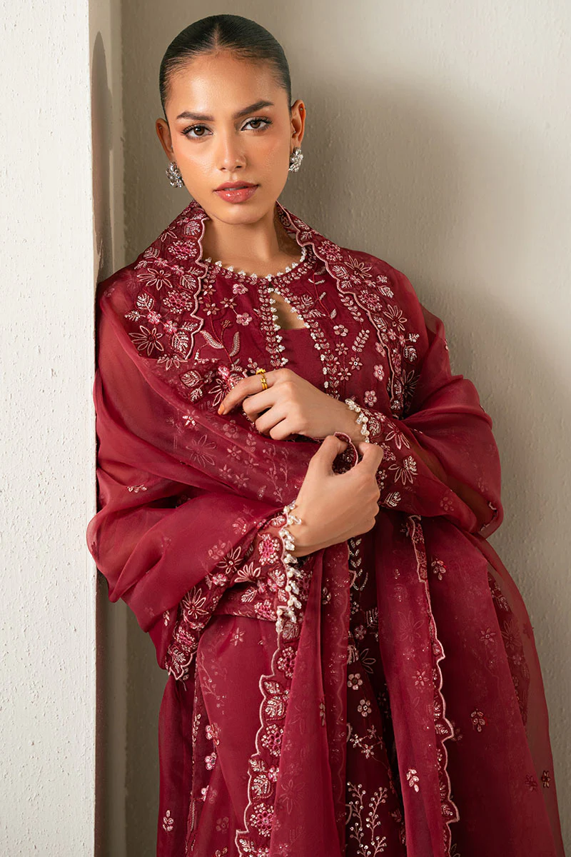 GARNET GLOW-4PC ORGANZA EMBROIDERED SUIT - Image 6