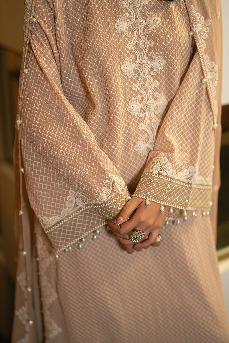GILDED BEIGE-4PC EMBROIDERED CHIFFON SUIT - Image 2