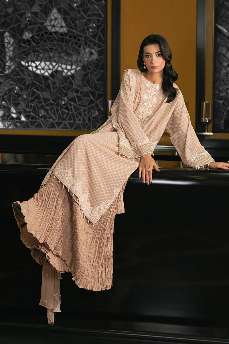 GILDED BEIGE-4PC EMBROIDERED CHIFFON SUIT - Image 3