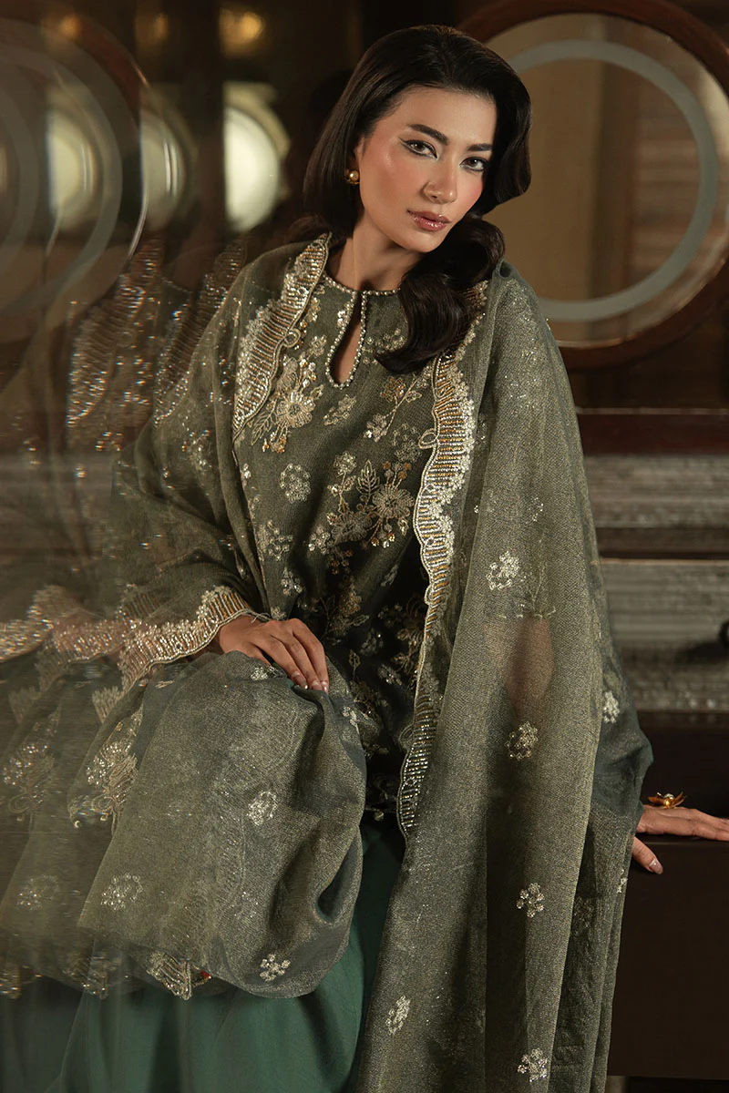 GREEN DOVE-4PC EMBROIDERED TISSUE SUIT - Image 4