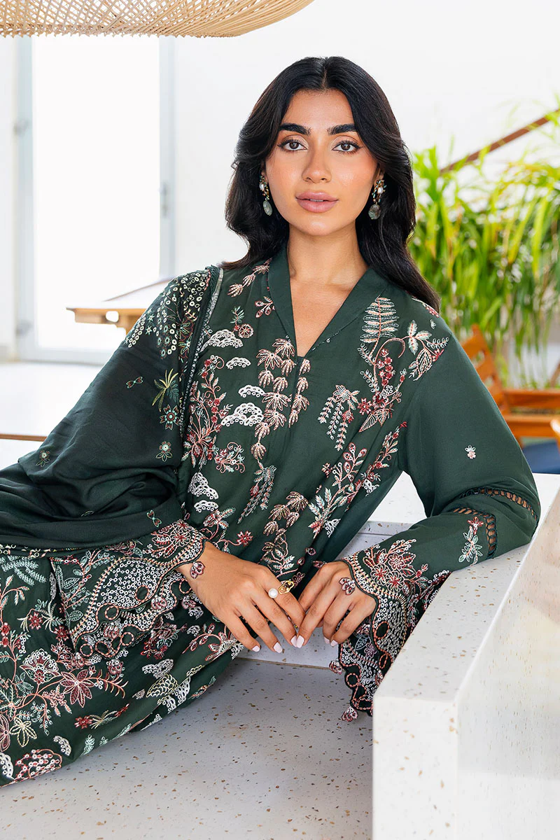 GREEN ORNATE-3PC SATIN EMBROIDERED SUIT - Image 6