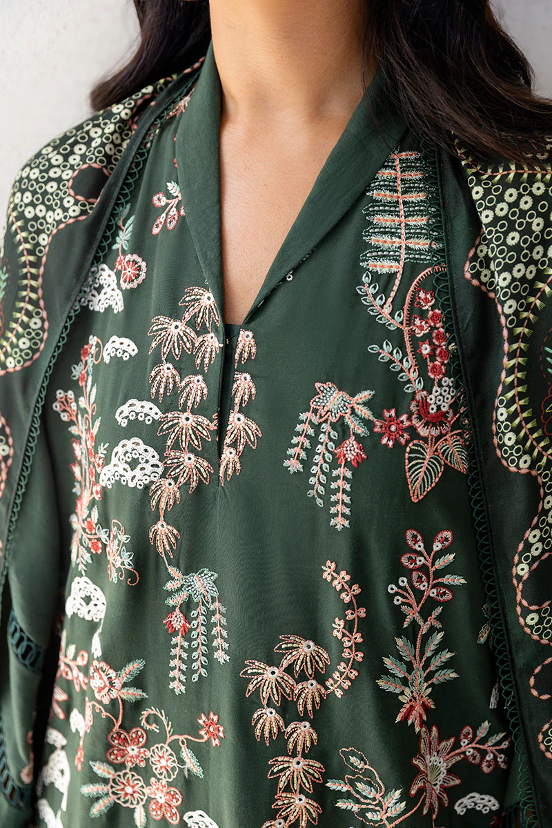 GREEN ORNATE-3PC SATIN EMBROIDERED SUIT - Image 7