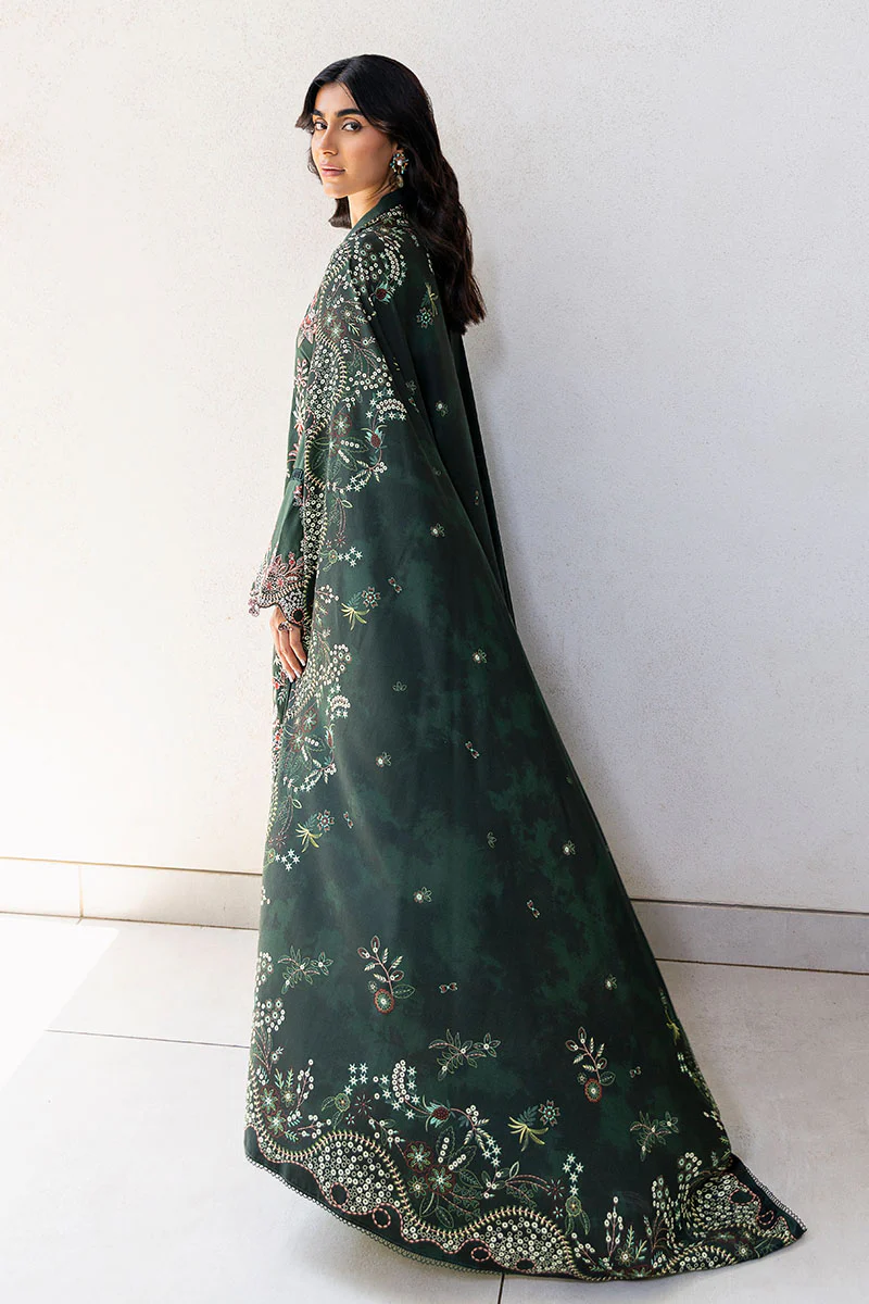 GREEN ORNATE-3PC SATIN EMBROIDERED SUIT - Image 8