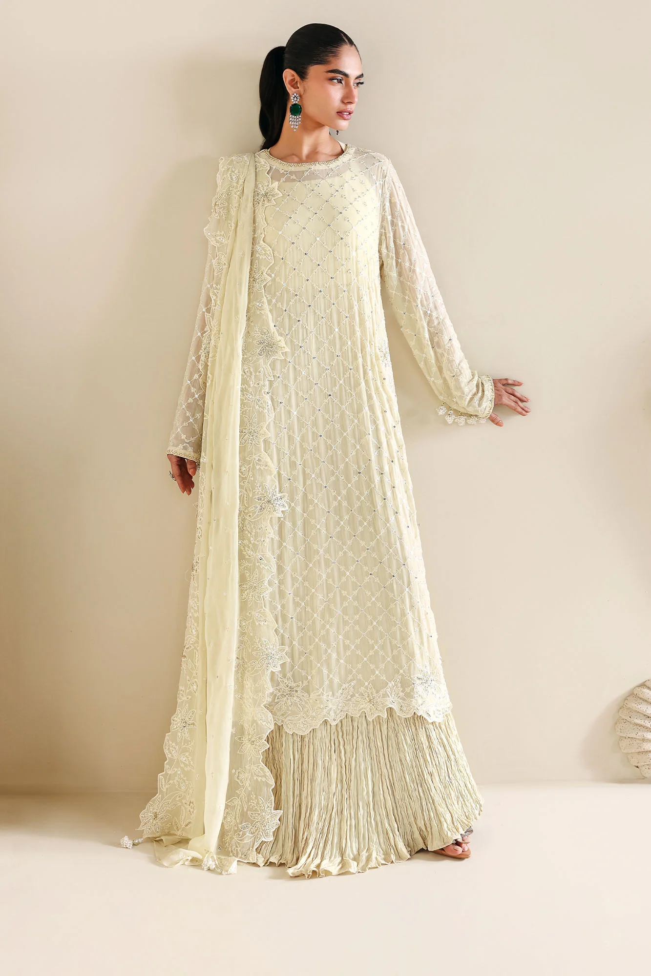IVORY BLOOM-4PC CHIFFON EMBROIDERED SUIT - Image 5
