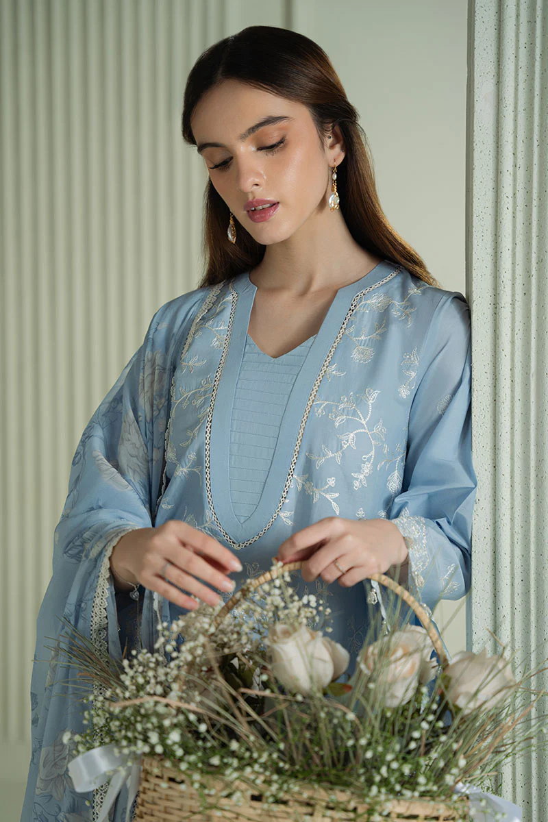 LAVENDER BLUE- 3PC EMBROIDERED LAWN SUIT - Image 6