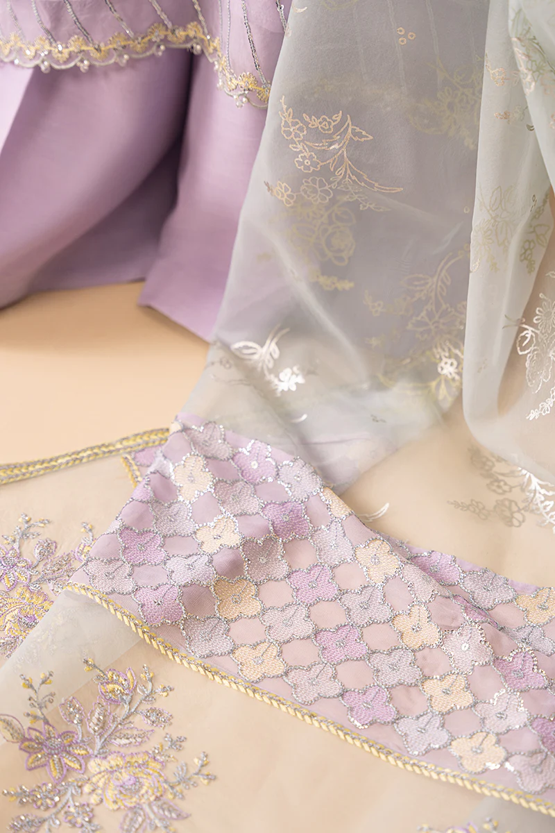 LILAC LUSTER-4 PIECE EMBROIDERED CHIFFON SUIT - Image 5