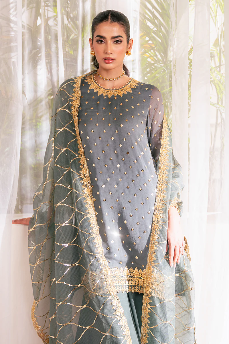 MALLARD GREEN-4 PC EMBROIDERED CHIFFON SUIT - Image 4