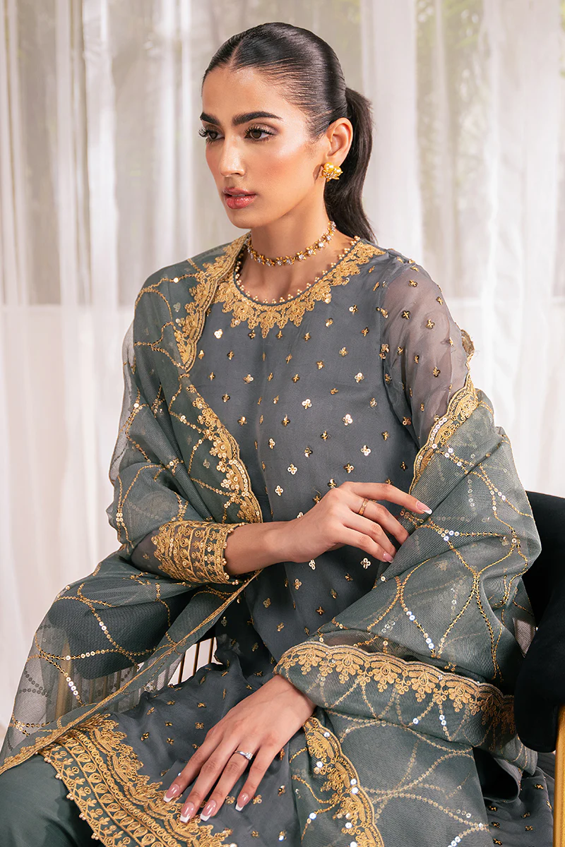 MALLARD GREEN-4 PC EMBROIDERED CHIFFON SUIT - Image 5