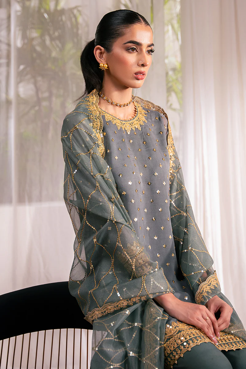 MALLARD GREEN-4 PC EMBROIDERED CHIFFON SUIT - Image 6
