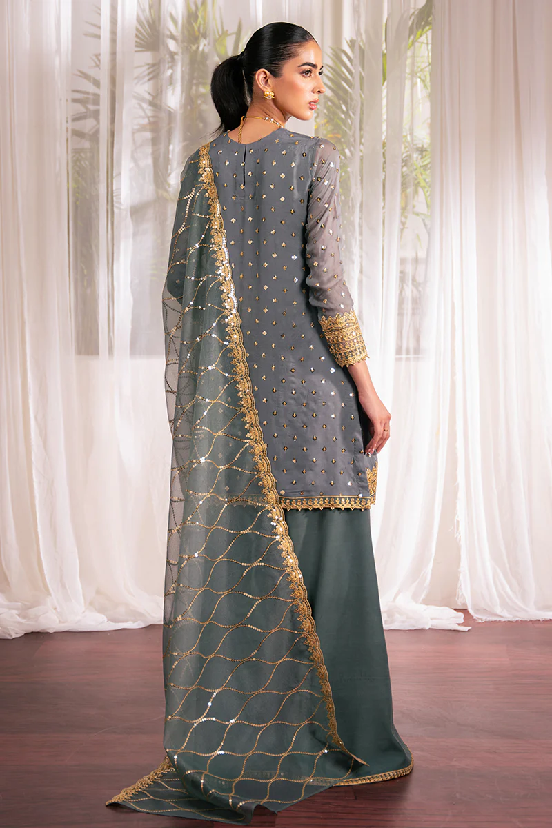 MALLARD GREEN-4 PC EMBROIDERED CHIFFON SUIT - Image 9