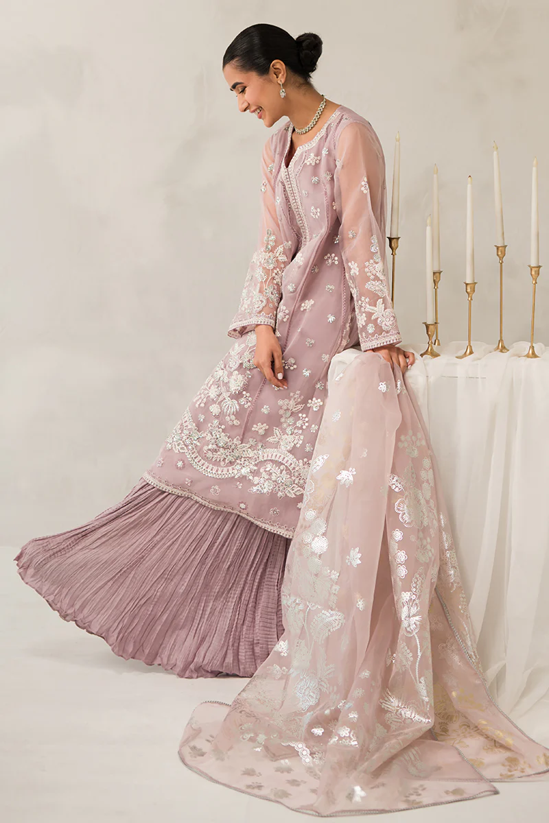 MAUVE SOMBER-4 PIECE EMBROIDERED ORGANZA SUIT - Image 6